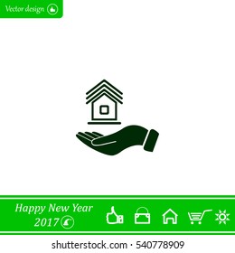 Home on the hand vector icon