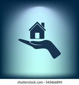 Home on the hand vector icon