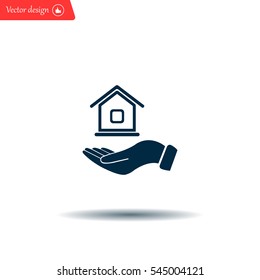 Home on the hand vector icon