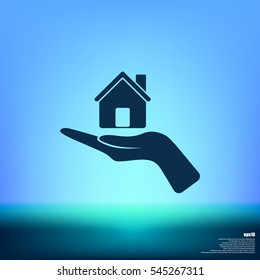 Home on the hand vector icon