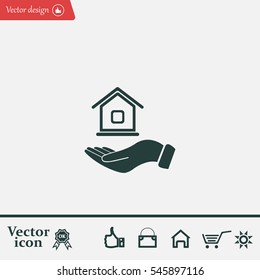 Home on the hand vector icon