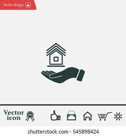 Home on the hand vector icon