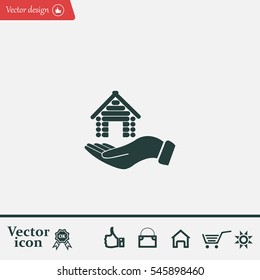 Home on the hand vector icon