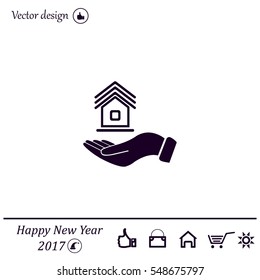 Home on the hand vector icon
