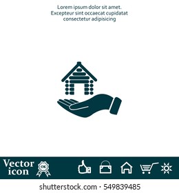 Home on the hand vector icon