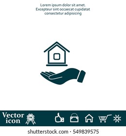 Home on the hand vector icon