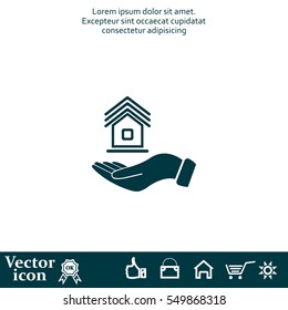 Home on the hand vector icon
