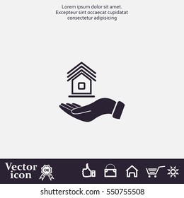 Home on the hand vector icon