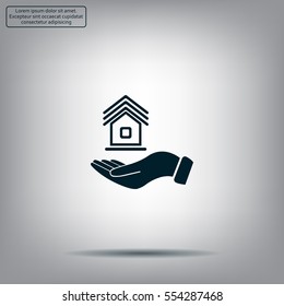 Home on the hand vector icon