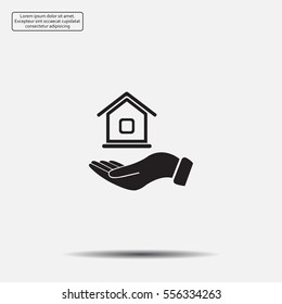 Home on the hand vector icon