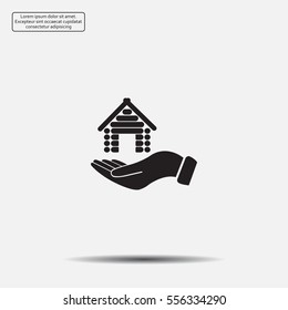 Home on the hand vector icon