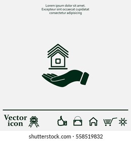 Home on the hand vector icon