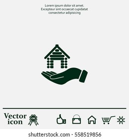 Home on the hand vector icon