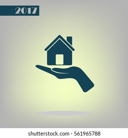 Home on the hand vector icon