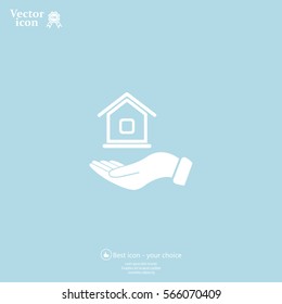 Home on the hand vector icon