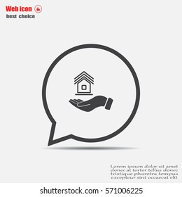 Home on the hand vector icon