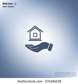 Home on the hand vector icon