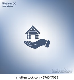 Home on the hand vector icon