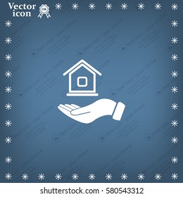 Home on the hand vector icon