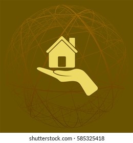 Home on the hand vector icon