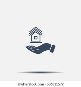 Home on the hand vector icon