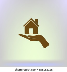 Home on the hand vector icon