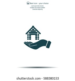 Home on the hand vector icon