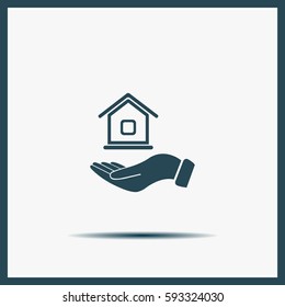 Home on the hand vector icon