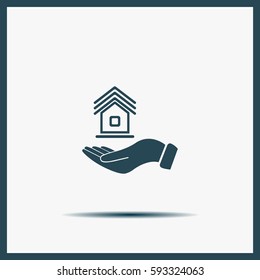 Home on the hand vector icon