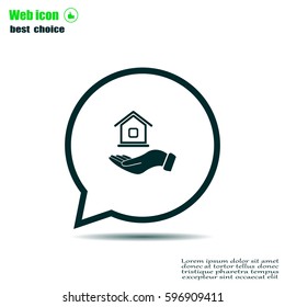 Home on the hand vector icon