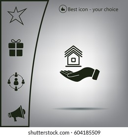 Home on the hand vector icon