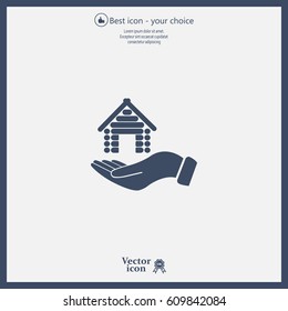 Home on the hand vector icon