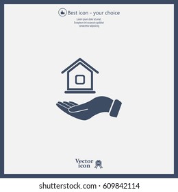 Home on the hand vector icon