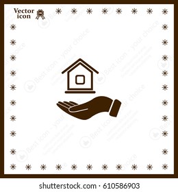 Home on the hand vector icon