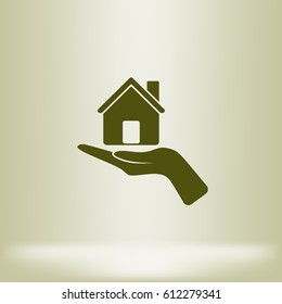 Home on the hand vector icon