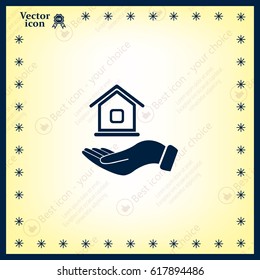 Home on the hand vector icon