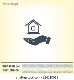 Home on the hand vector icon