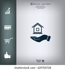 Home on the hand vector icon