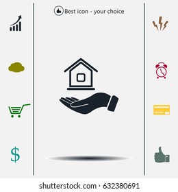 Home on the hand vector icon