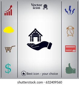 Home on the hand vector icon