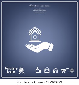 Home on the hand vector icon