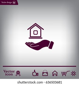 Home on the hand vector icon
