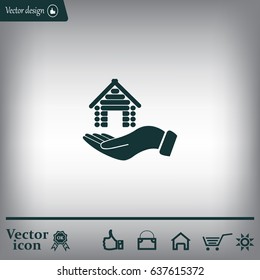 Home on the hand vector icon