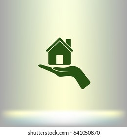 Home on the hand vector icon