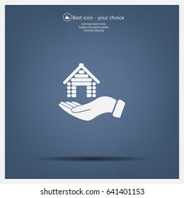 Home on the hand vector icon