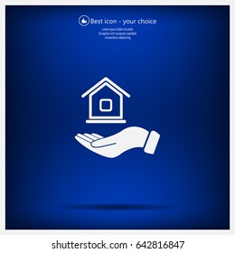 Home on the hand vector icon