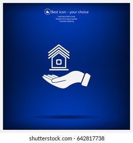 Home on the hand vector icon