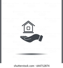 Home on the hand vector icon