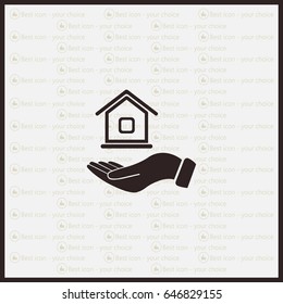 Home on the hand vector icon