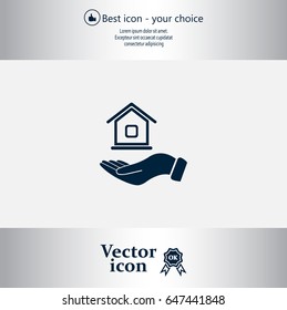 Home on the hand vector icon
